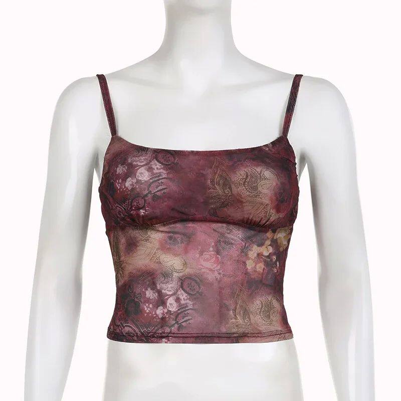 Burgundy paisley floral cami top with spaghetti straps