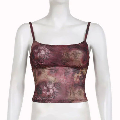 Burgundy paisley floral cami top with spaghetti straps