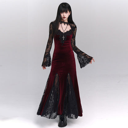Gothic Black Mermaid Maxi Dress