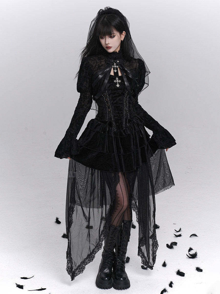 Dark Cross Corset Strapless Top