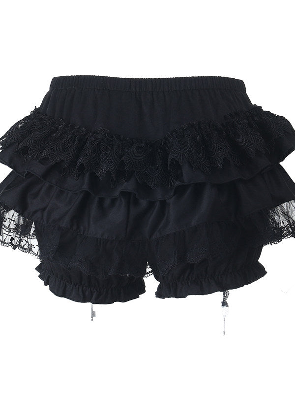 Black tiered doll skirt with gathered waist and layered lace ruffles