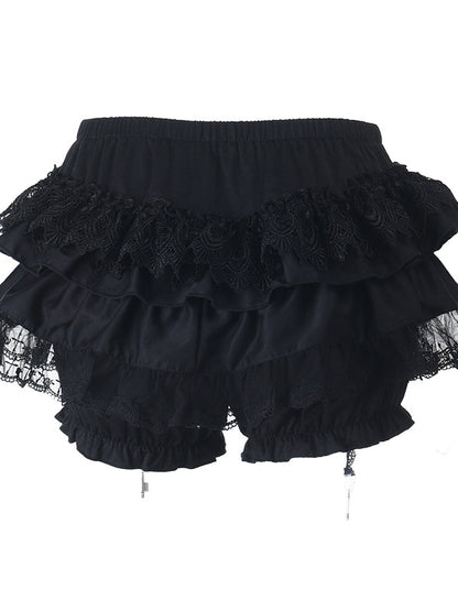 Black tiered doll skirt with gathered waist and layered lace ruffles