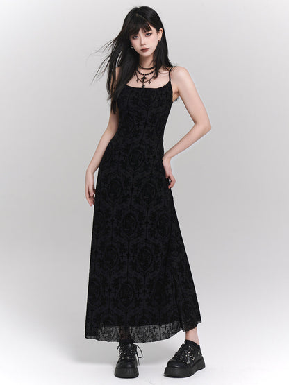 Black Retro Cinched Slip Dress