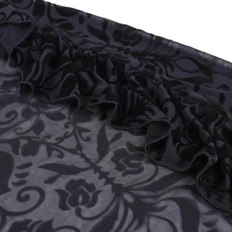 Black damask fabric panel with raised swirl pattern