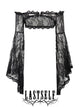 Black one-shoulder lace blouse with off-shoulder neckline and flared long sleeves