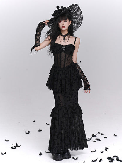 Gothic Tiered Lace Corset Dress