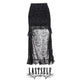 Black damask maxi skirt with sheer ruffle overlay and tiered hem