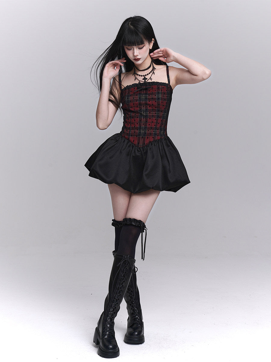 Red and black puffy dress