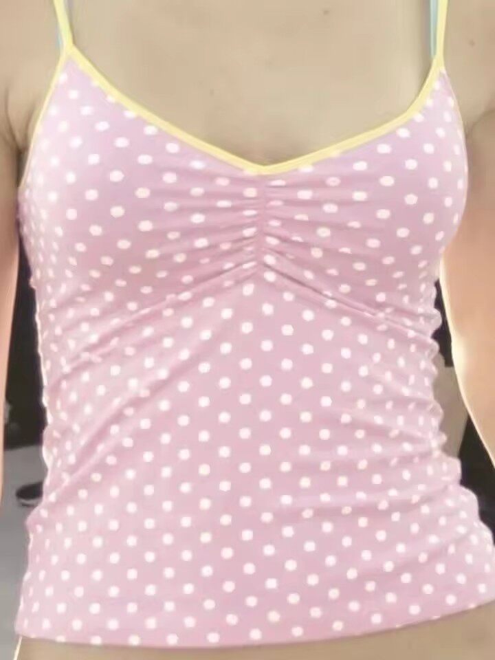 Pink polka-dot camisole tank with thin straps