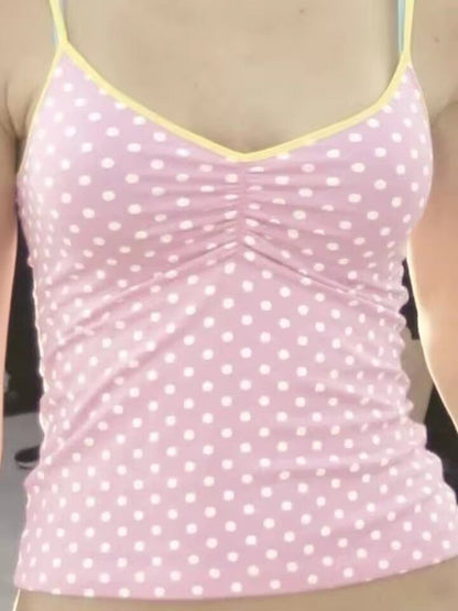 Pink polka-dot camisole tank with thin straps