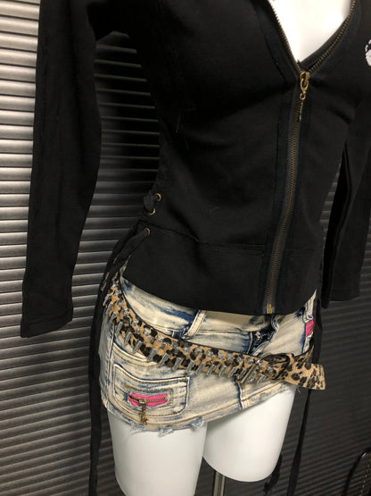 Black hooded sweatshirt jacket front zip with kangaroo pocket detail