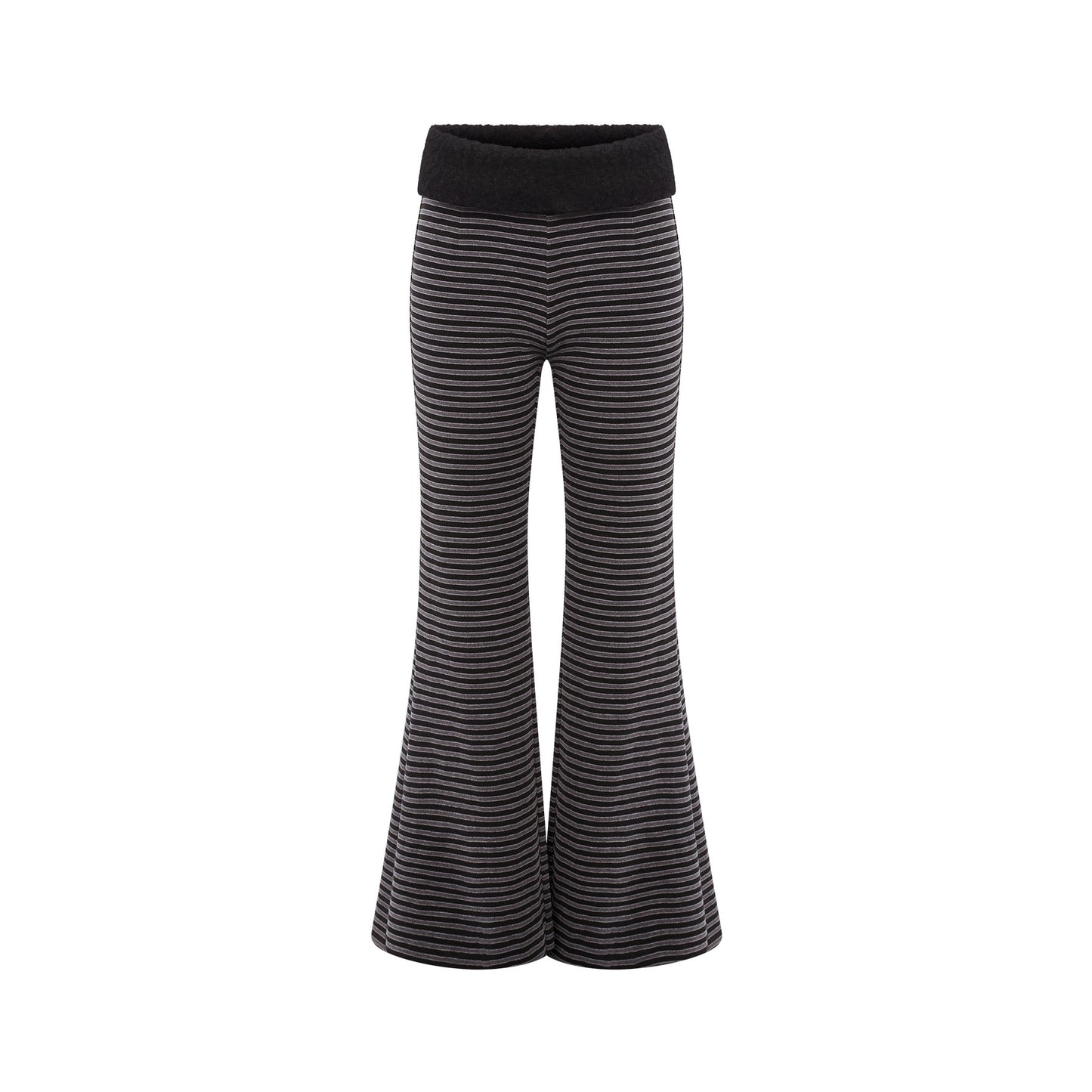 Striped plush flared trousers with black waistband
