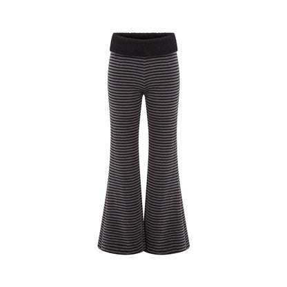 Striped plush flared trousers with black waistband
