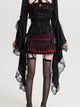Black cropped lace coat with long flared sleeves and lace-cuff panels, open front.