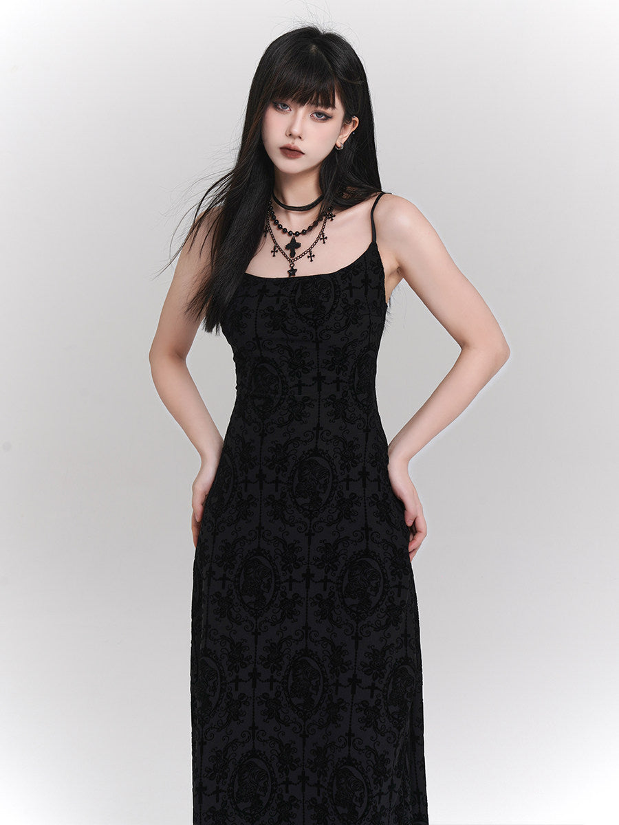Black Retro Cinched Slip Dress