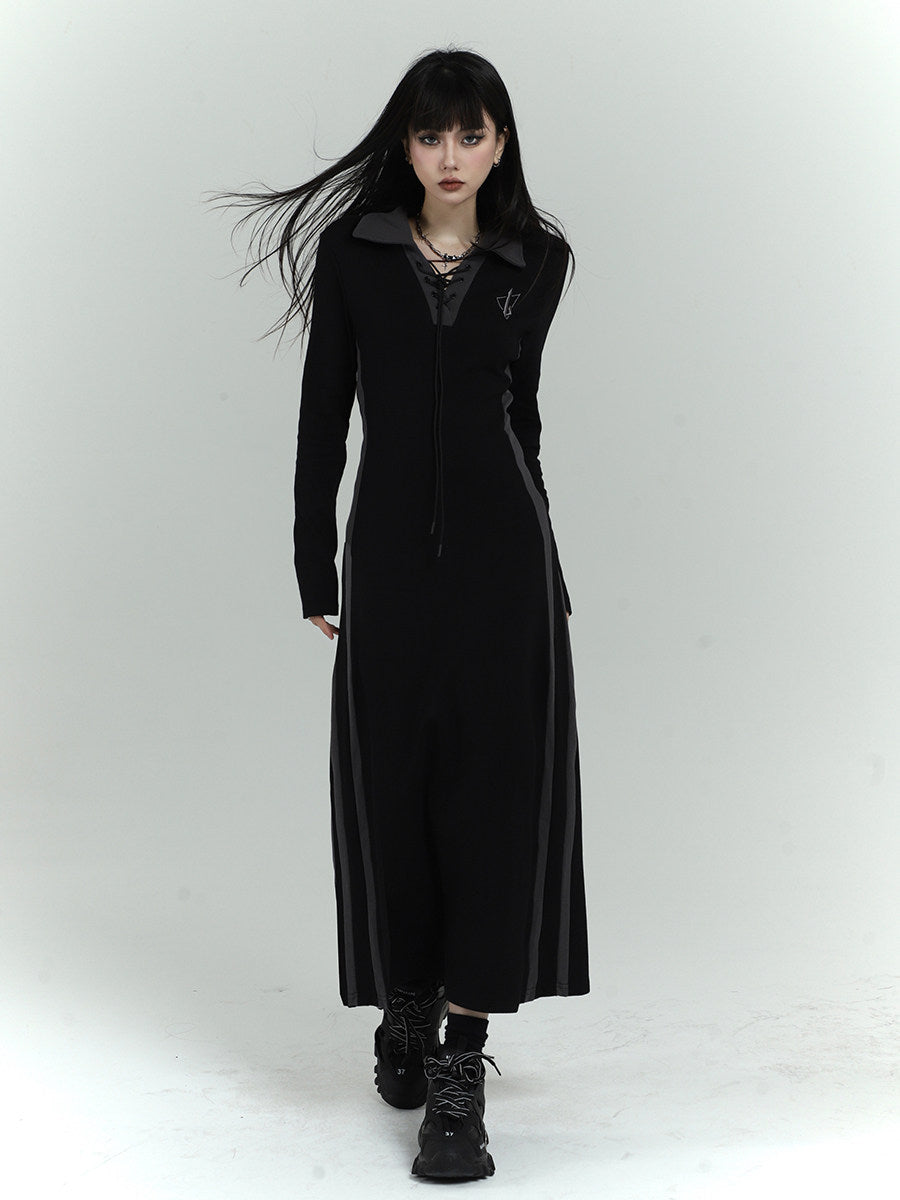 Black Long Sleeve Polo Maxi Dress