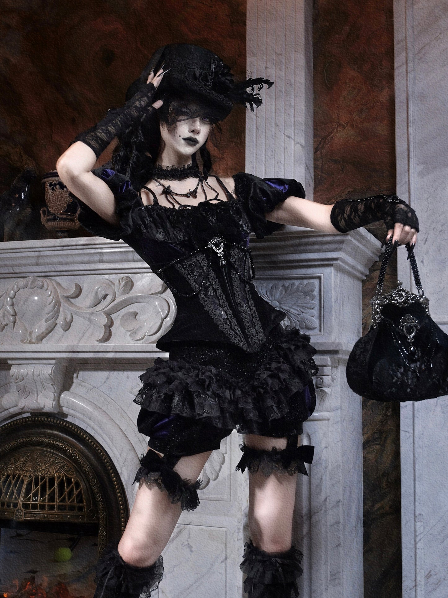 Moon Funeral Velvet Puff Sleeve Top