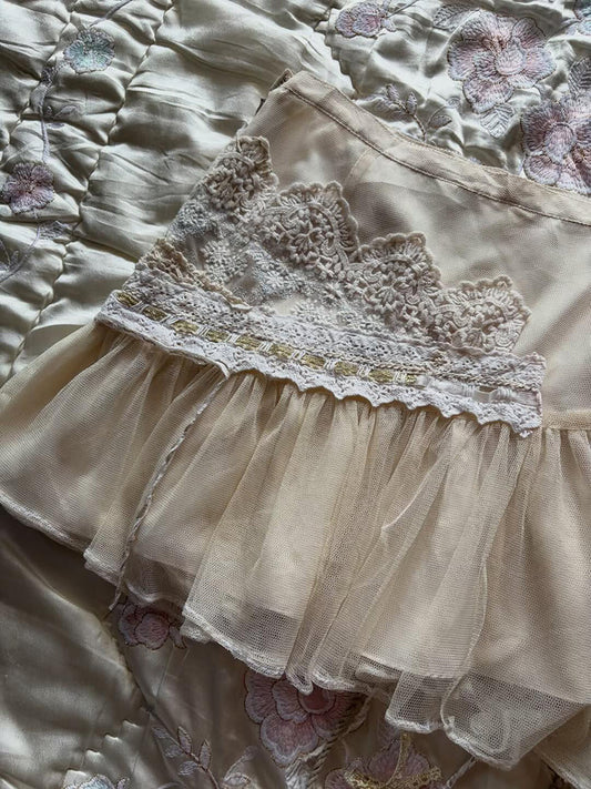 Apricot Sweet Lace Tassel Midi Skirt