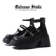 Black Mary Jane platform high heels, strappy upper with two buckles