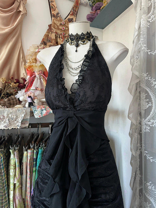 Dark Gothic Vintage Halterneck Dress