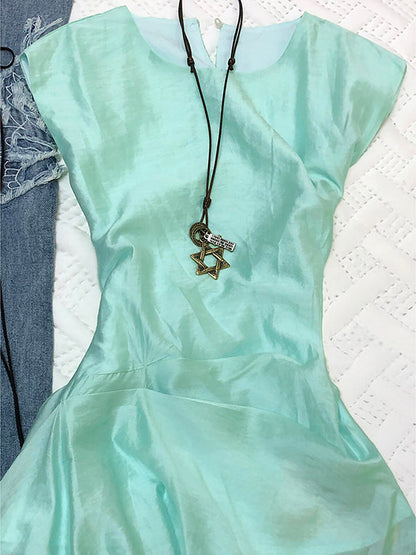 Mint green sleeveless mini dress with V-neck and ruched waist seam