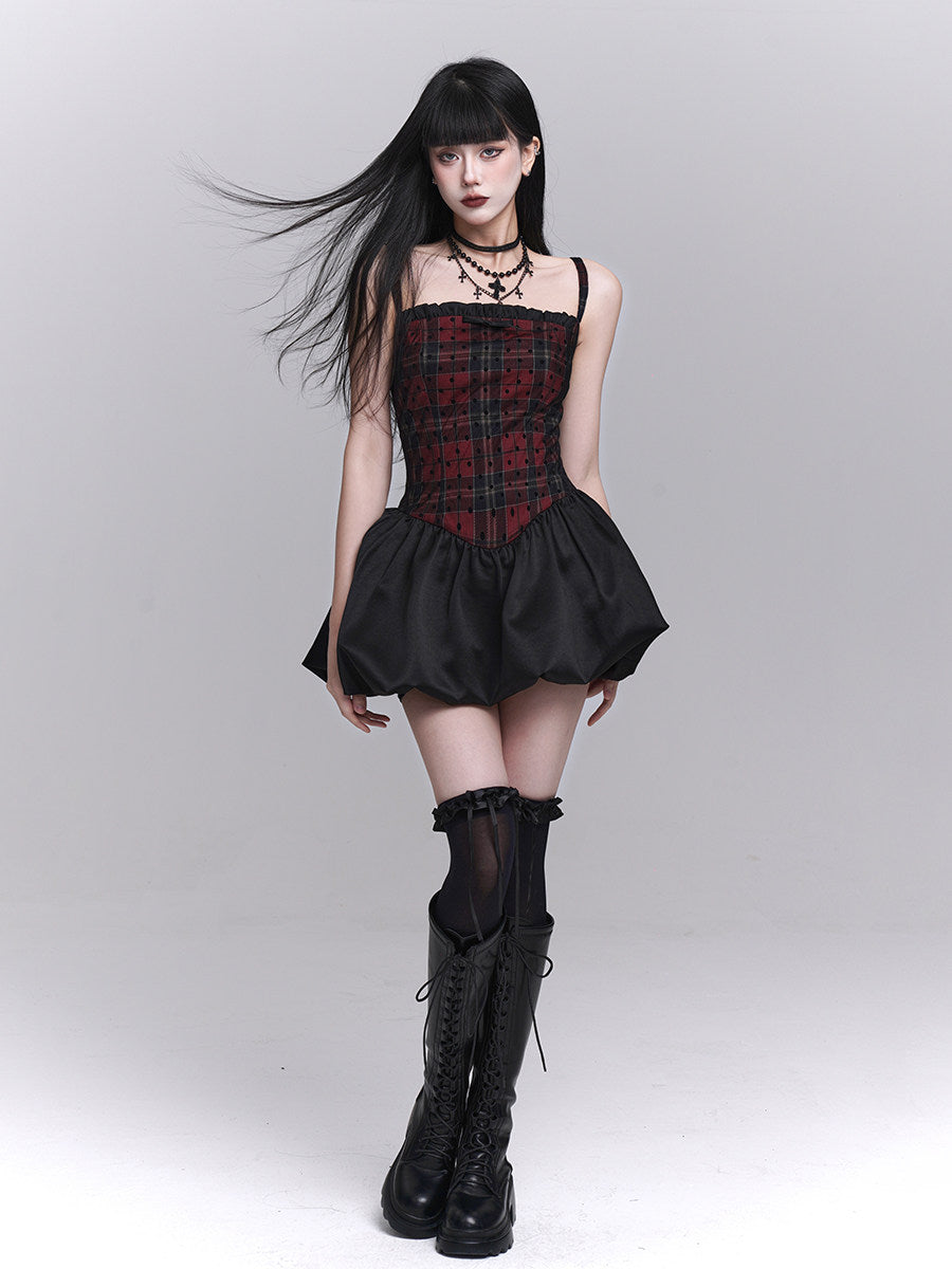Red and black puffy dress