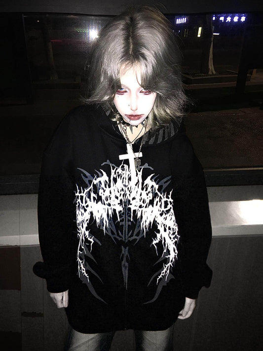 Gothic Tattoo Print Hooded Sweatshirt