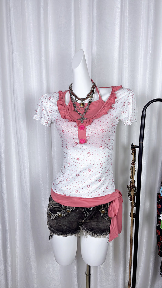 Y2K - Flower Print Halterneck