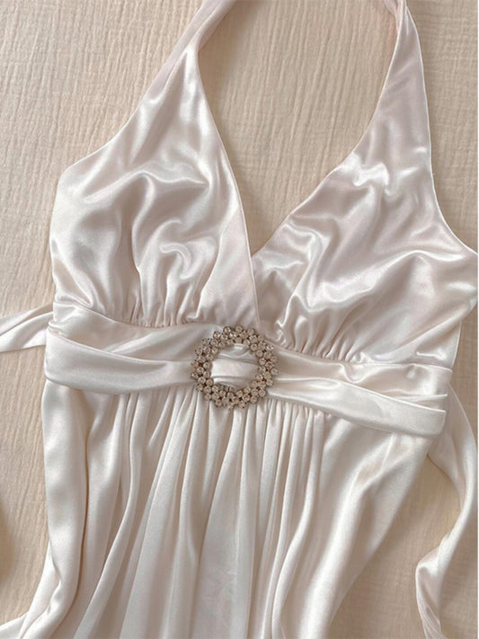 Halterneck White Slip Vacation Dress