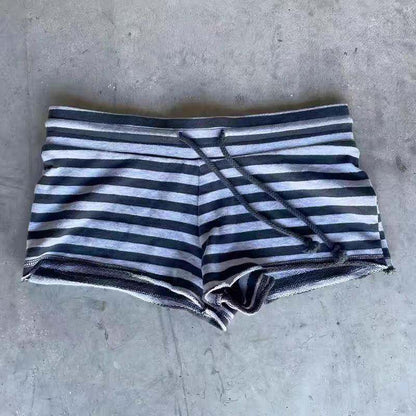 Navy and light blue striped boxer shorts with drawstring waist