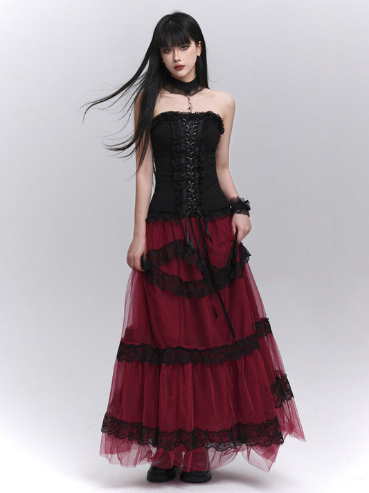 Burgundy Layered Gauze Maxi Skirt