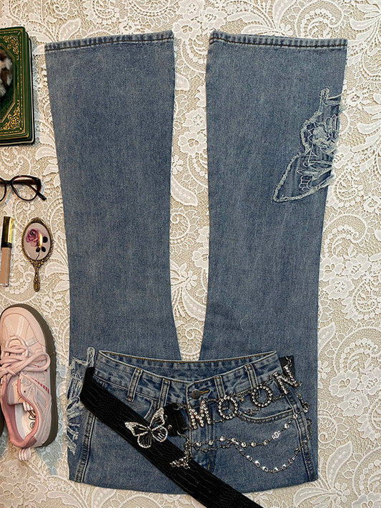 Blue Butterfly Micro-Flare Jeans