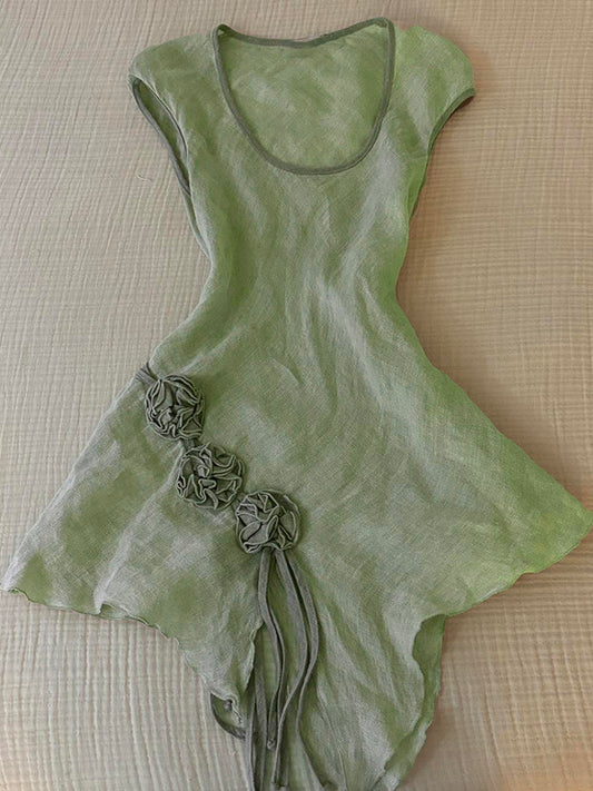 Green 3D Flower Vintage Dress
