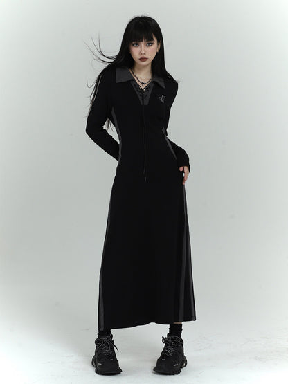 Black Long Sleeve Polo Maxi Dress