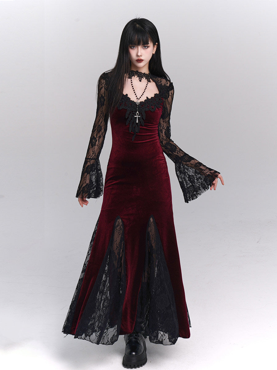 Gothic Black Mermaid Maxi Dress