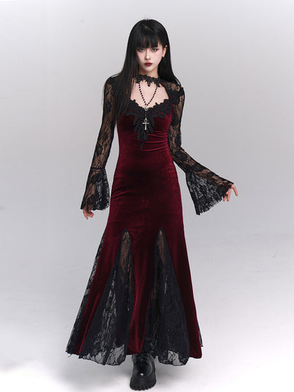 Gothic Black Mermaid Maxi Dress