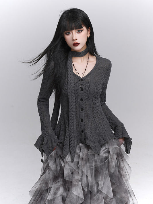 Long-Sleeve Knit Open Cardigan