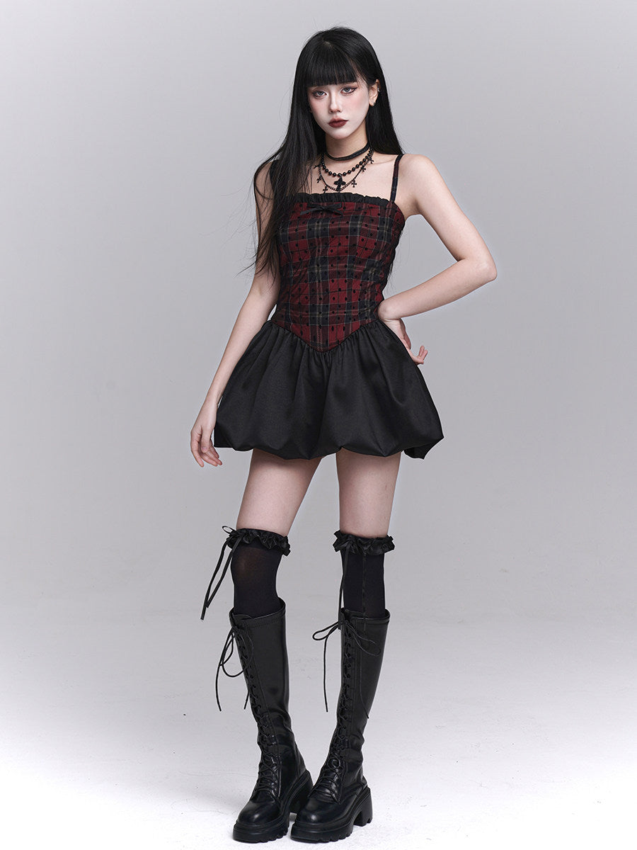 Red and black puffy dress