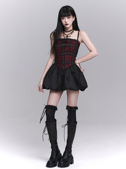 Red and black puffy dress