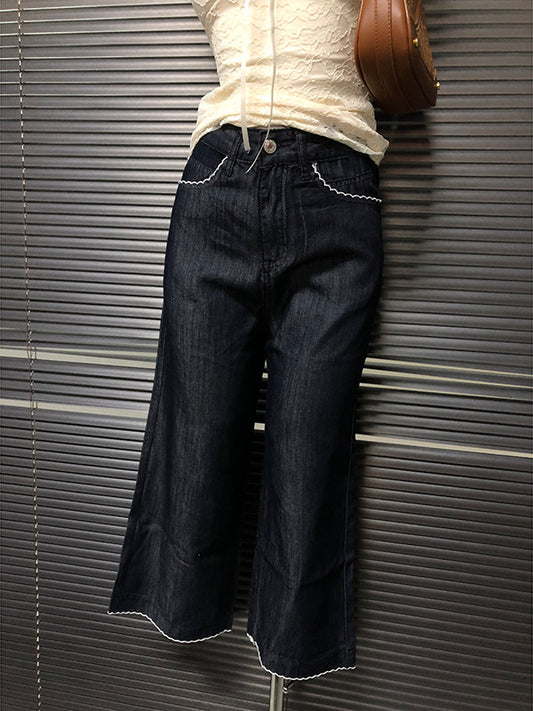 Deep Blue Slightly Flared Cropped Jeans