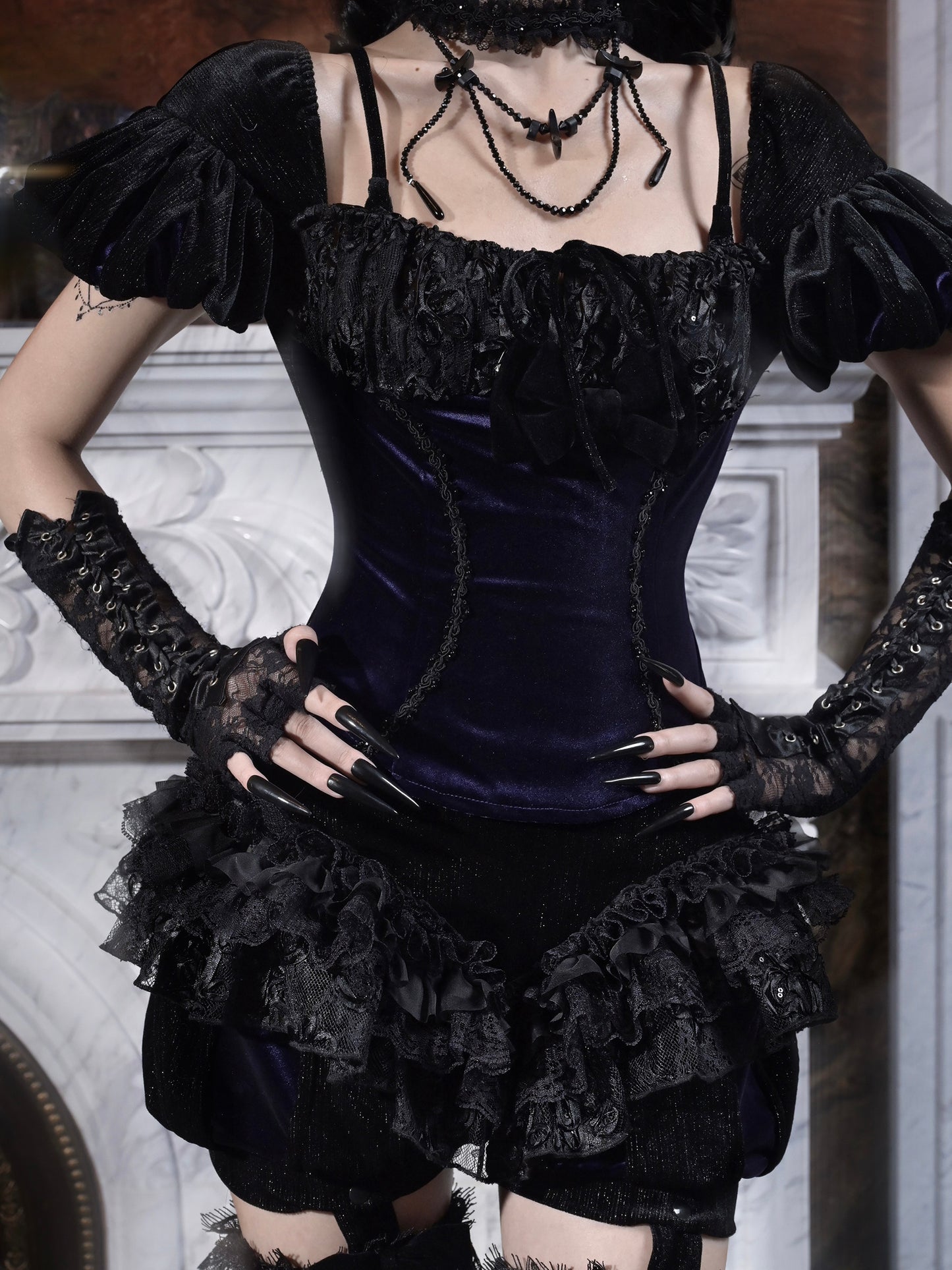 Moon Funeral Velvet Puff Sleeve Top