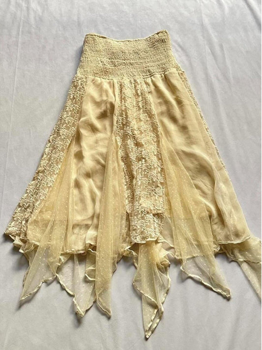 Yellow Irregular Lace Patchwork Fairy Skirt