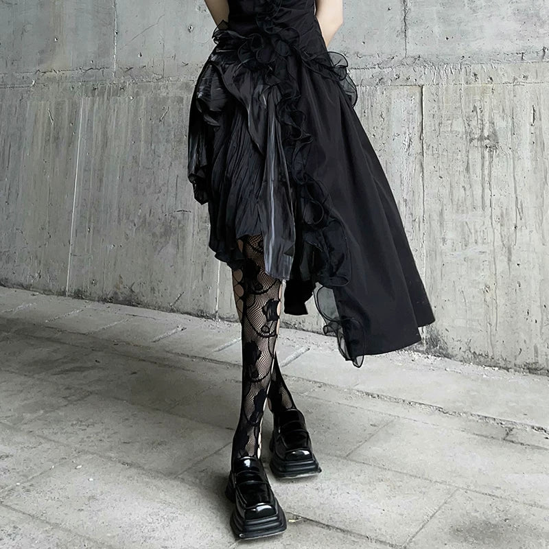 Black fishnet stockings with floral rose-style lattice design