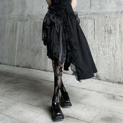 Black fishnet stockings with floral rose-style lattice design