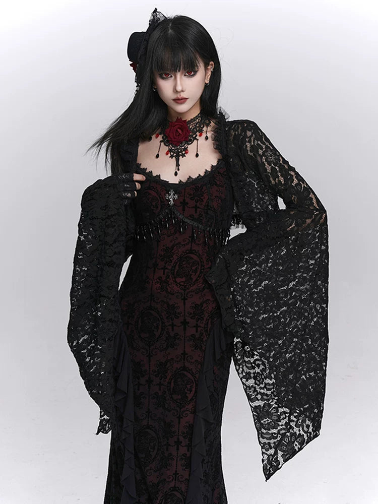 Ghost girl's unique rose choker, black choker necklace, subculture Halloween wear and matching accessories