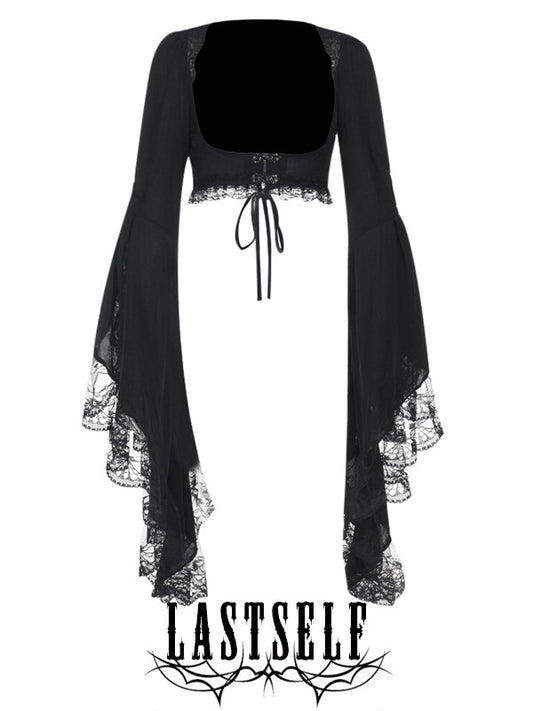Raven Puppet Gothic Lace Flare Sleeve Cropped Coat