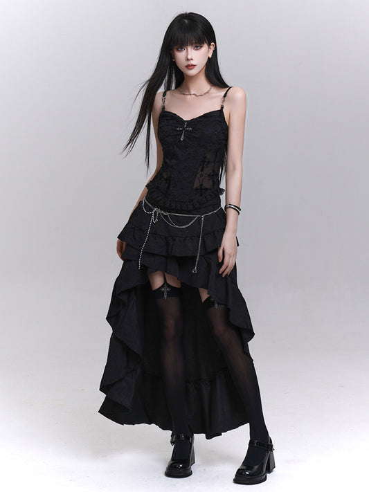 Black Irregular Layered Mini Skirt