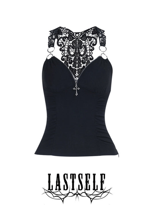 Dark Emblem Lace Suspender Vest