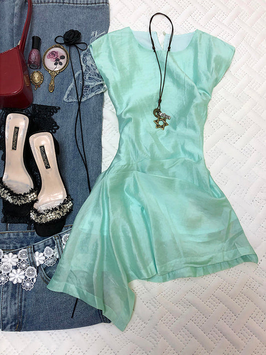 Lake Blue Irregular Sleeveless Dress