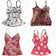 Floral camisole tops set, white with dark print and pink paisley pattern